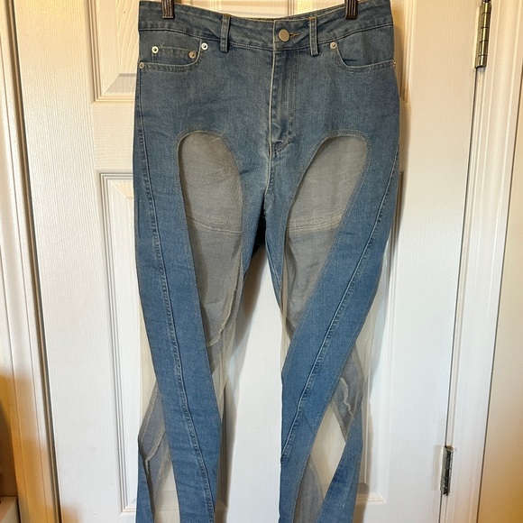 Twisted blue denim sheer pants (SOLD) - Picture 4 of 8